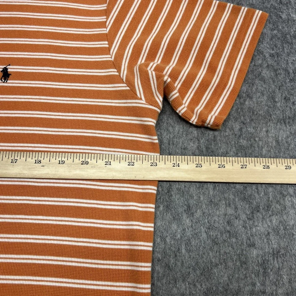 Ralph Lauren Polo Shirt Mens M Orange‎ White Stripe Button Down Collar Pony Big